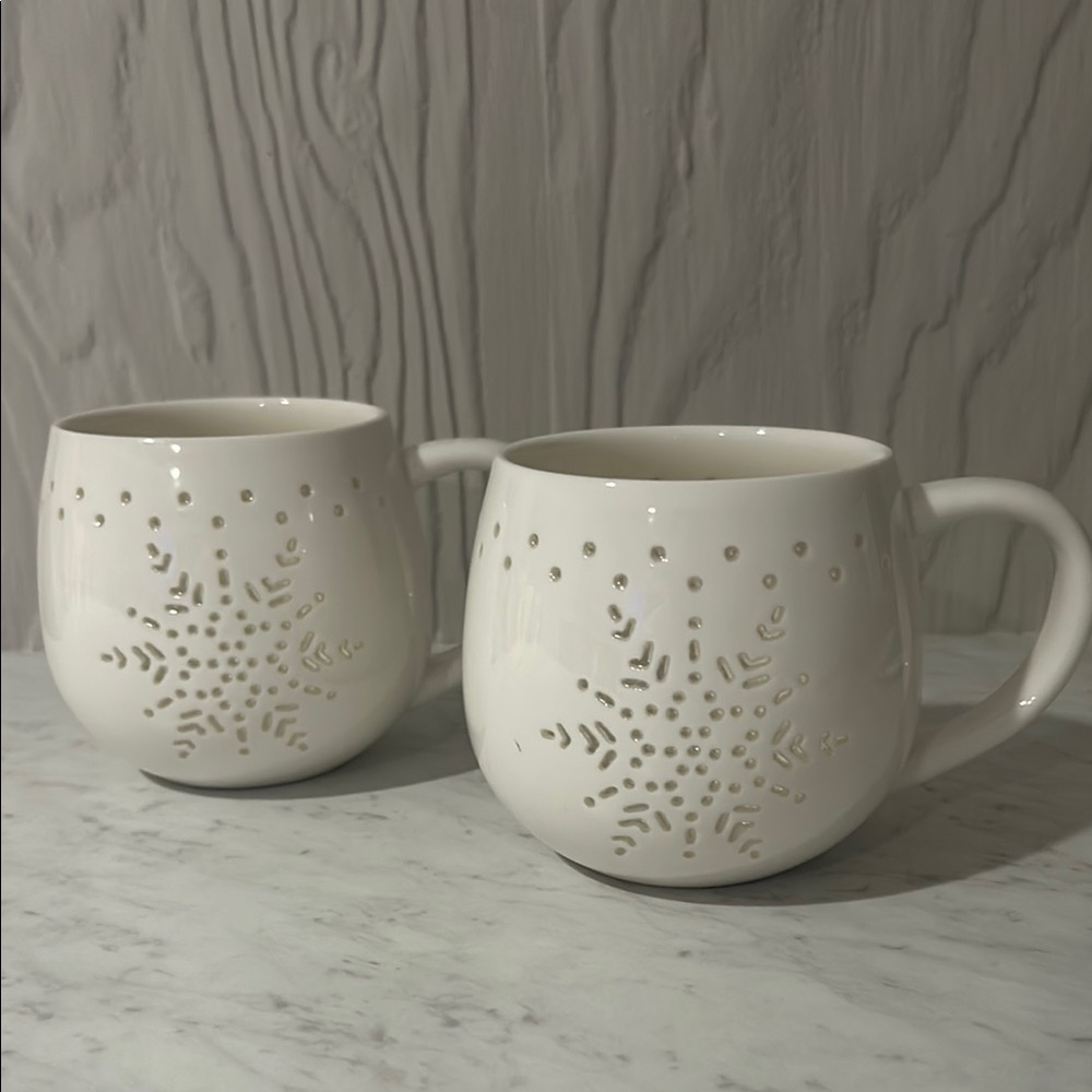 White Snowflake Ceramic Mugs